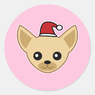 Sticker Rond Chihuahua mignon chapeau de Père Noël