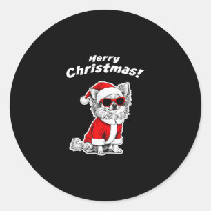 Sticker Rond Chihuahua Noël Funny Santa Chien Drôle Vacances D