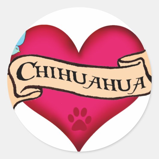 Sticker Rond Chihuahua Tattoo Heart (Devant)