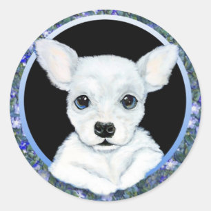 Sticker Rond Chihuahua White Pup Floral