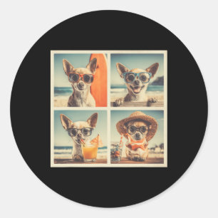 Sticker Rond Chihuahuas Cool Lunettes Chien Mignons Vacances Pl