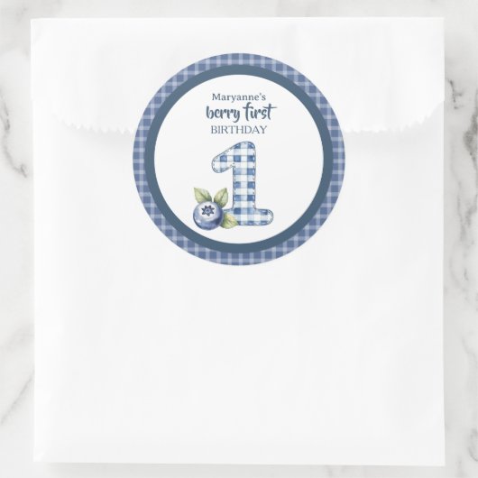Sticker Rond Child's Blueberry Berry First Birthday (Sac)
