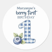 Sticker Rond Child's Blueberry Berry First Birthday (Devant)