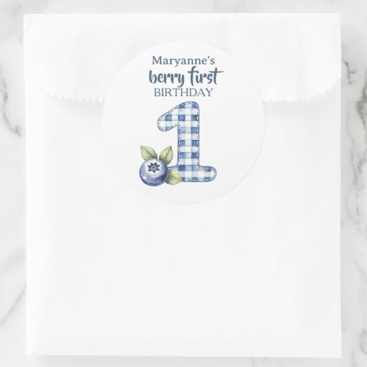 Sticker Rond Child's Blueberry Berry First Birthday (Sac)