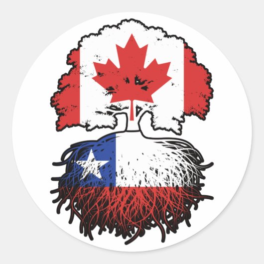 Sticker Rond Chili Chilien Canada Drapeau des racines d'arbres (Devant)