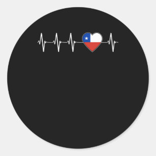 Sticker Rond Chilien Heartbeat I Love Chili Drapeau Heart Count