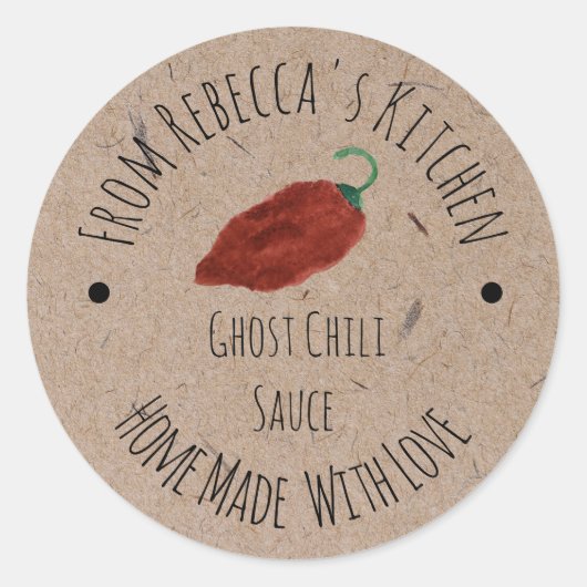 Sticker Rond Chilli Fantôme Sauce Chaude Maison Papier Kraft (Devant)