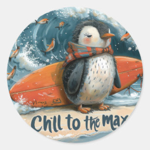 Sticker Rond Chillin' avec des pingouins : Relaxation maximale