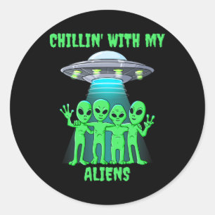 Sticker Rond Chillin Avec Mes Aliens Halloween Garçons Filles E