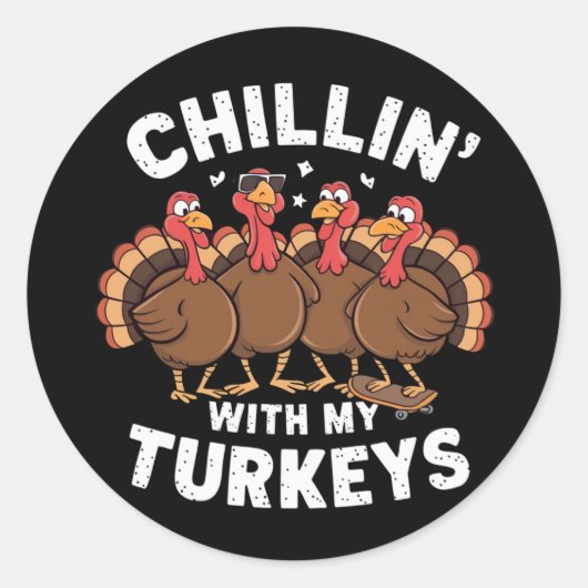 Sticker Rond Chillin avec mes clés Thanksgiving cadeau famille (Devant)