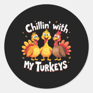 Sticker Rond Chillin avec mes clés Thanksgiving Famille