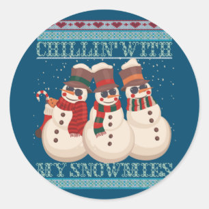 Sticker Rond Chillin' Avec Mes Neiges Moins moche Noël Snowman
