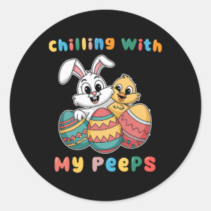 Sticker Rond Chillin Avec Mon Easter Squad Egg Crew Bunny Drôle