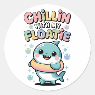 Sticker Rond Chillin’ avec mon flotteur Bébé Requin Enfants