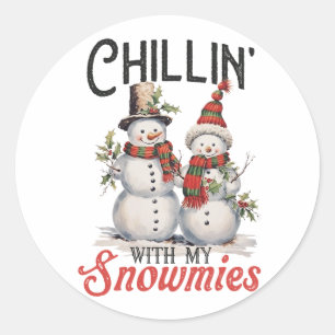 Sticker Rond Chillin cadeau de Noël avec mes neiges