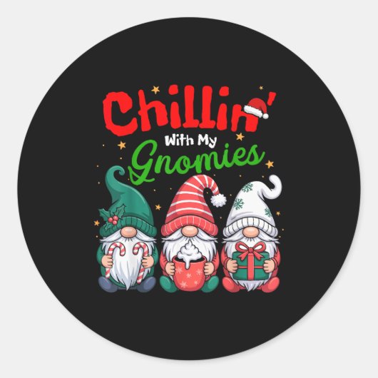 Sticker Rond Chillin' With My Gnomies Funny Christmas Gnome Fam (Devant)