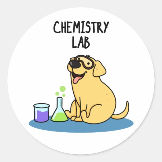 Sticker Rond Chimie Lab Funny Labrador Chien Pun (Devant)