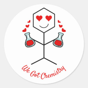 Sticker Rond Chimiste drôle Cute Valentines Jour Chimie