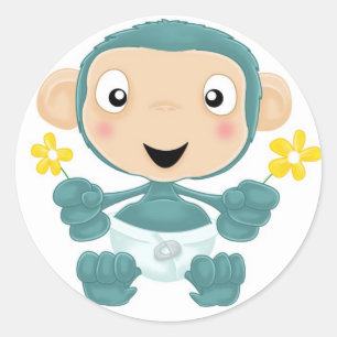 Sticker Rond chimpanzé à fleurs