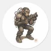 Sticker Rond Chimpanzé Cyberpunk (Devant)