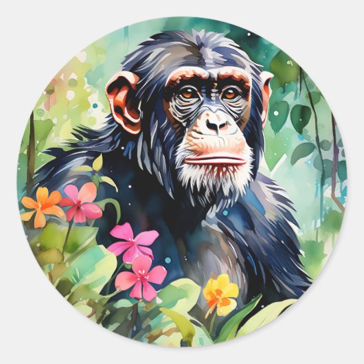Sticker Rond Chimpanzé de la Jungle (Devant)