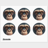 Sticker Rond Chimpanzé fou mignon (Feuille)