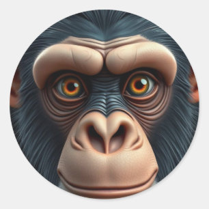 Sticker Rond Chimpanzé fou mignon
