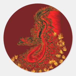 Sticker Rond Chine Dragon rouge et or design