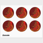 Sticker Rond Chine Dragon rouge et or design (Feuille)
