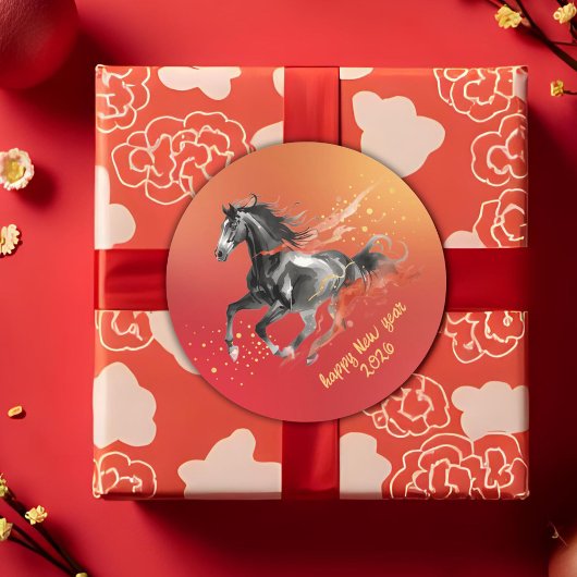 Sticker Rond Chinese New Year 2026 Horse Ink New Year Party