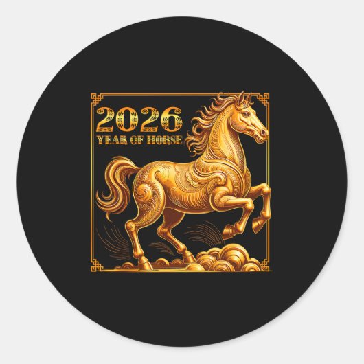 Sticker Rond Chinese New Year Of The Horse Chinese Zodiac Year (Devant)