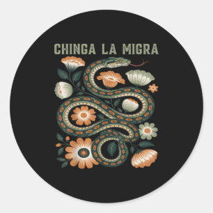 Sticker Rond Chinga La Migra Immigration Fleurs florales Serpen