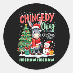 Sticker Rond Chingedy Ching L'Donkey De Noël Italien Heehaw