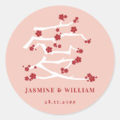 Sticker Rond Chinois Ai Love Rouge Cerise Fleurs Fiançailles Cl (Devant)