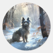 Sticker Rond Chinois Crested Laisser Il Neige Noël (Devant)