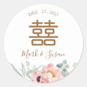 Sticker Rond Chinois Elegant Peony Double Mariage de bonheur (Devant)
