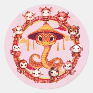 Sticker Rond Chinois Lunaire Conception du serpent du Nouvel An