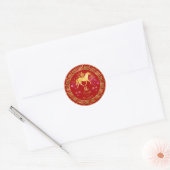 Sticker Rond Chinois Zodiac Horse Rouge/Or ID542 (Enveloppe)