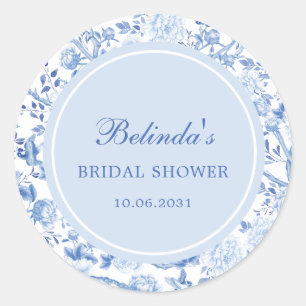 Sticker Rond Chinoiserie blanche bleue Fête des mariées florale