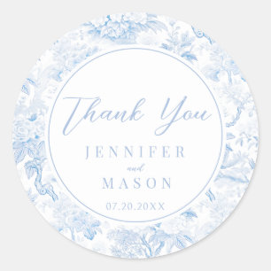 Sticker Rond Chinoiserie bleu clair Merci Mariage Floral
