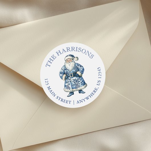 Sticker Rond Chinoiserie Bleue et Blanc Noël Père Noël Adresse