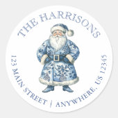 Sticker Rond Chinoiserie Bleue et Blanc Noël Père Noël Adresse (Devant)