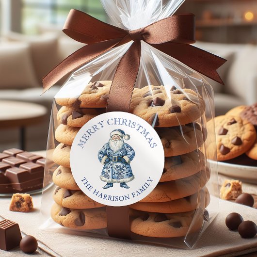 Sticker Rond Chinoiserie bleue et blanche Noël Père Noël