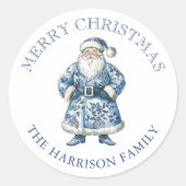 Sticker Rond Chinoiserie bleue et blanche Noël Père Noël (Devant)