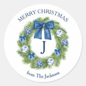Sticker Rond Chinoiserie Blue Christmas Wreath (Devant)