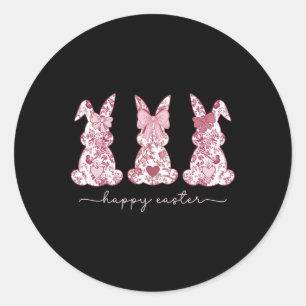 Sticker Rond Chinoiserie Bunny Pâques Bow rose Coquette mignonn