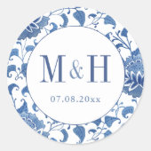 Sticker Rond Chinoiserie classique Monogramme mariage Faveur (Devant)