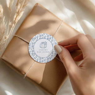 Sticker Rond Chinoiserie de citrouille florale bleu Toile