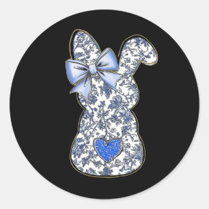 Sticker Rond Chinoiserie de Pâques Lapin Floral Avec Cute Blue