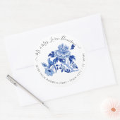 Sticker Rond Chinoiserie Floral Foliage Blue White Bird Wedding (Enveloppe)